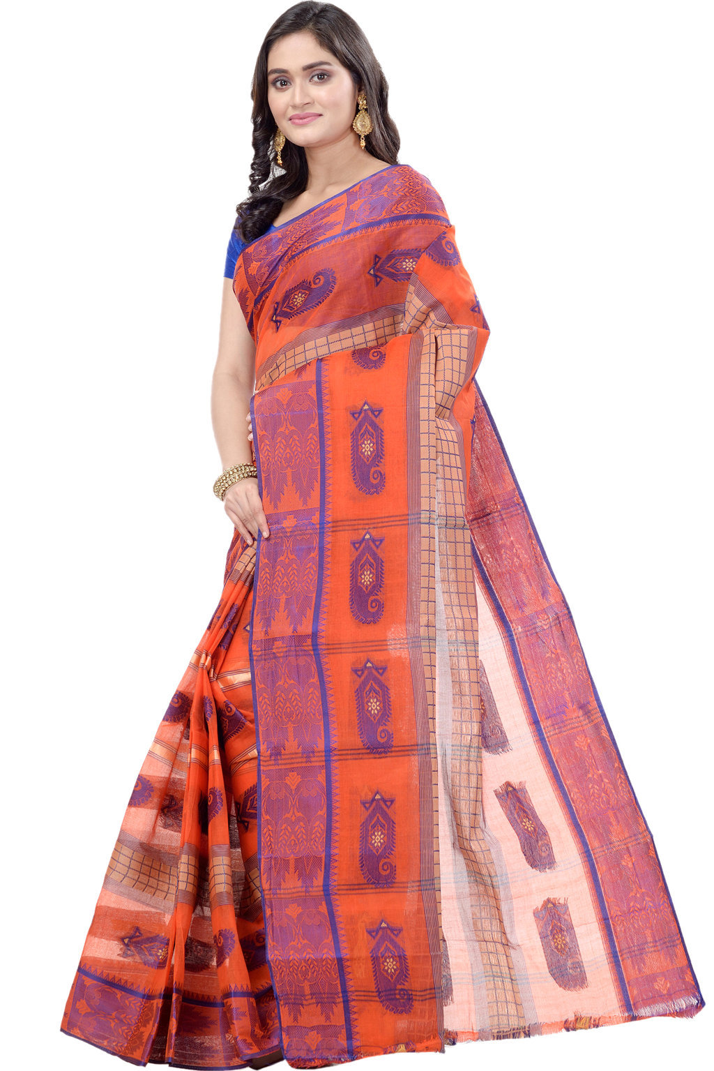 Orange Pure Cotton Vagmi_Buti Tant Saree (139)
